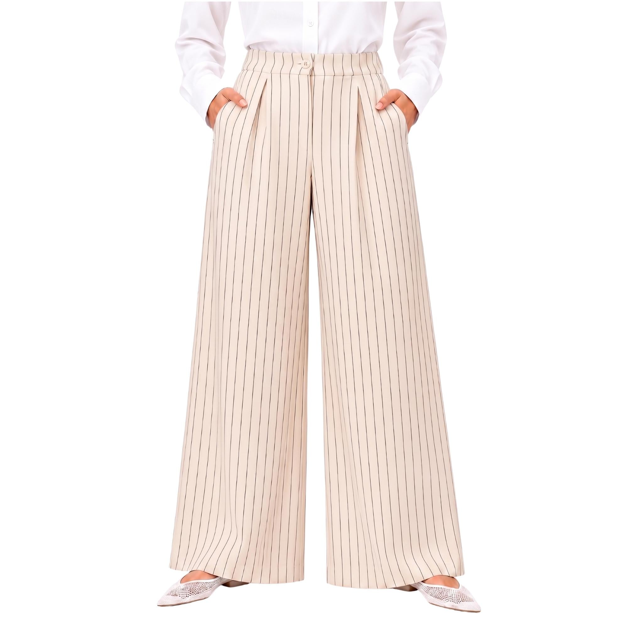 STRIPED FRONT PLEATED HIGH-WAISTED TROUSERS بنطلون “MOONSTONE”