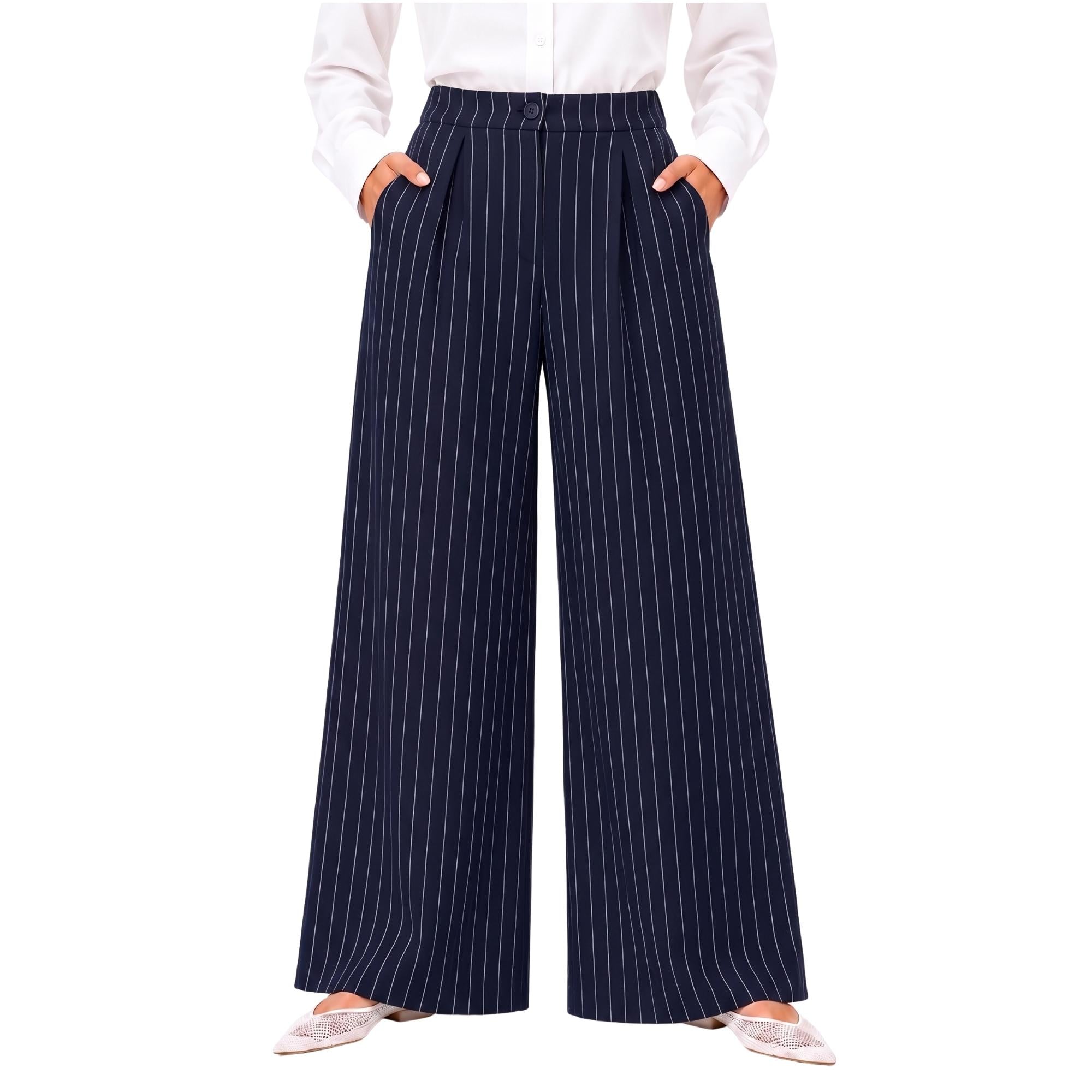 STRIPED FRONT PLEATED HIGH-WAISTED TROUSERS بنطلون “MOONSTONE”