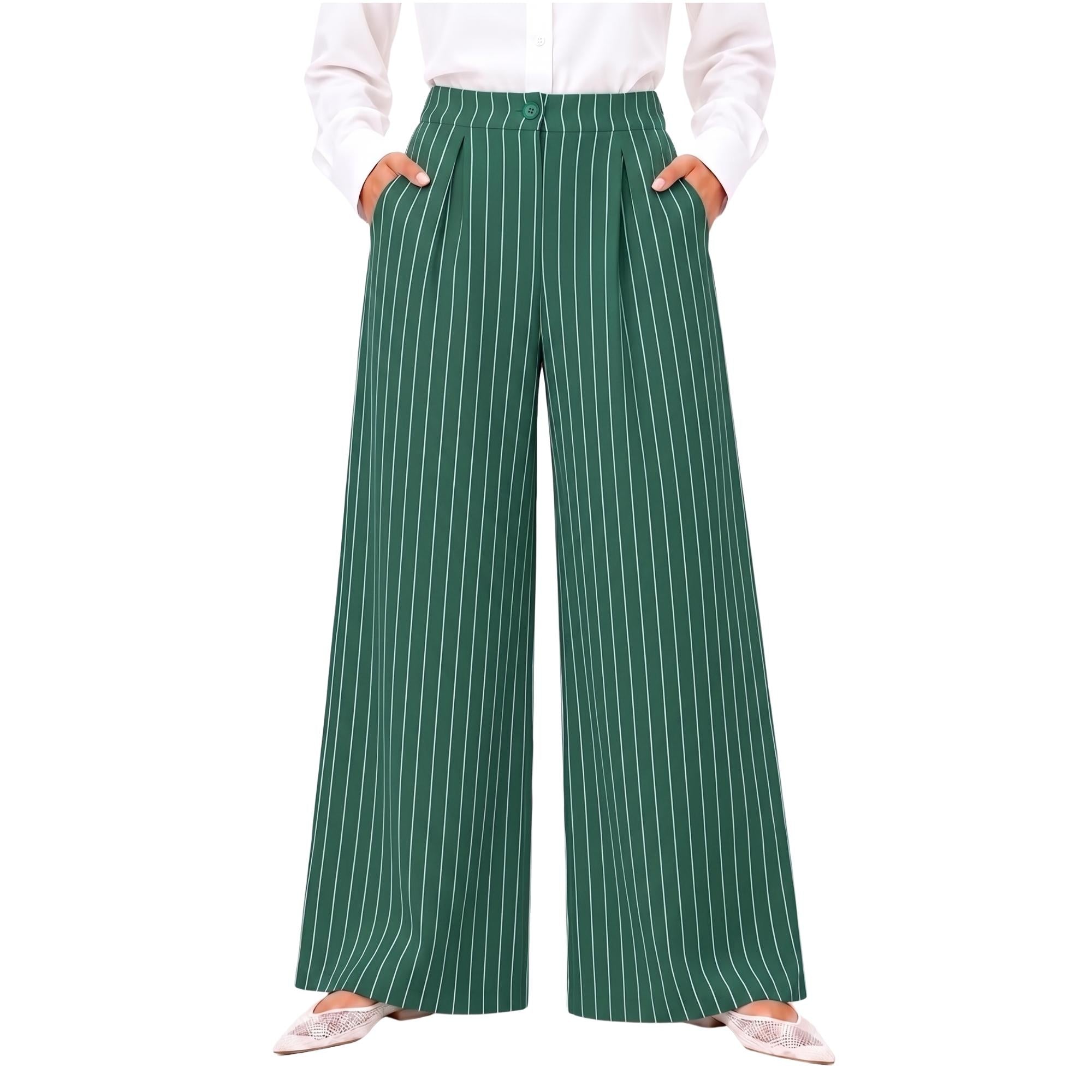 STRIPED FRONT PLEATED HIGH-WAISTED TROUSERS بنطلون “MOONSTONE”