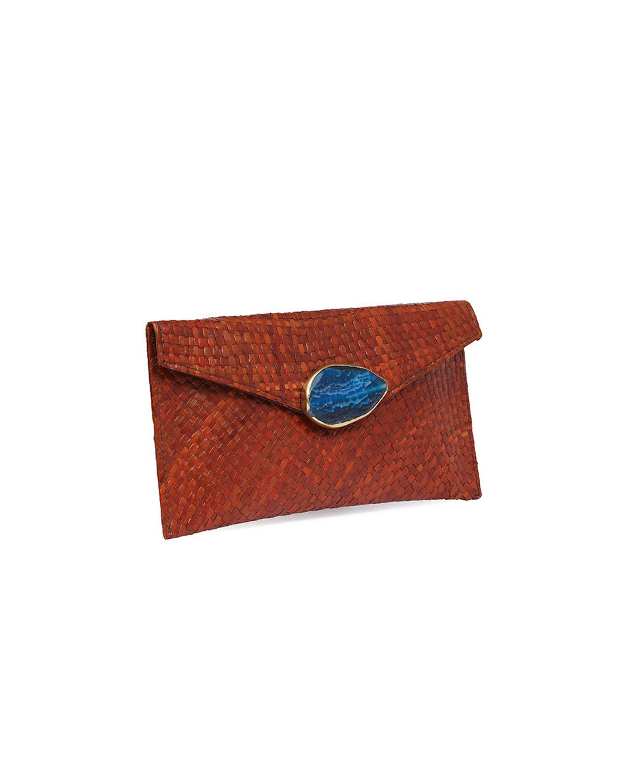 Sanda Brown Clutch with Royal Blue Stone