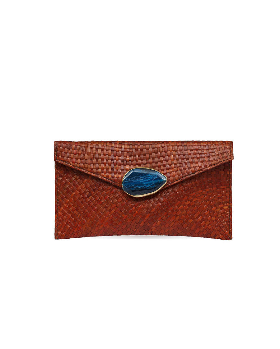 Sanda Brown Clutch with Royal Blue Stone