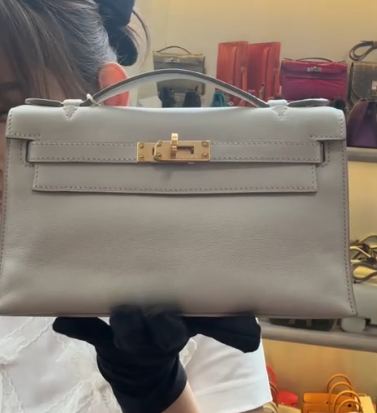 Hermes Kelly Pochette Gris Perle GHW SYCYB1069