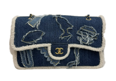 Chanel Shearling Hieroglyph Flap Denim Blue Bag