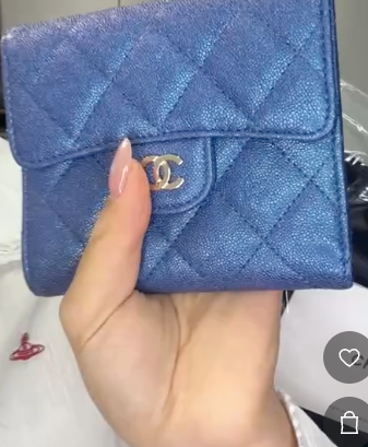 CHANEL Caviar Aurora Blue G Matelasse Tri-Fold Wallet B1114VQSZS