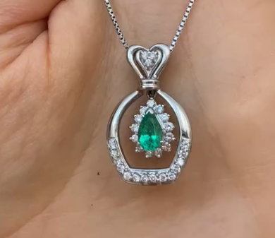 Pt900/Pt850 Emerald Necklace E0.57 D0.27/0.16 9.9g J1114NJYQ4