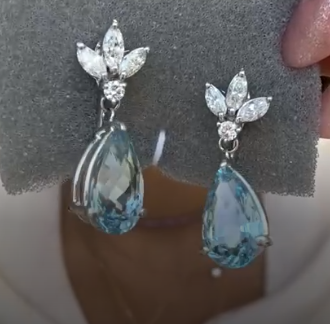 Pt900 Aquamarine Earrings 2.46*2 D0.38*2 8.7g J10287TTNG