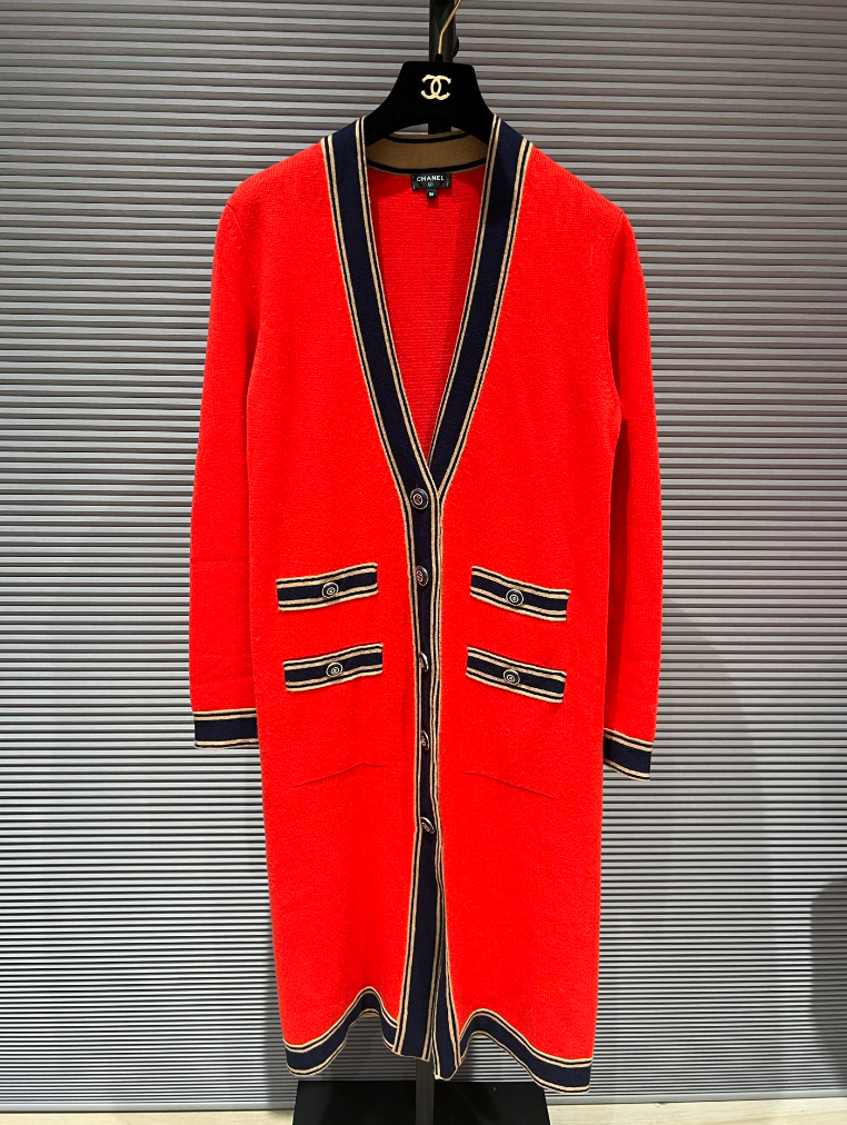 CHANEL 2020 CASHMERE LONG CARDIGAN RED 36 FT101597