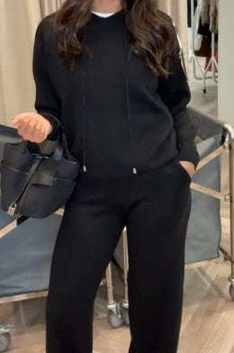 Mia Black M/L Hooded Cashmere Loungewear Set AKC0326