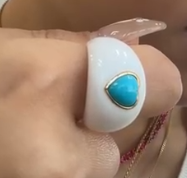 SEN BY SANDY WHITE CERAMIC TURQUOISE RING AVCHK382