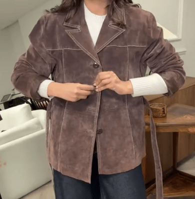 Suede Vintage 90's Brown Belted Blazer DBXL0152