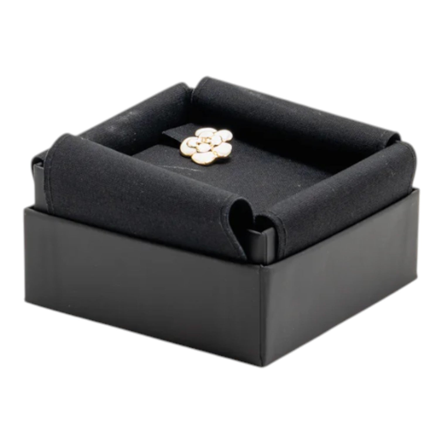 Chanel White Camellia Flower Stud Earrings Gold Tone