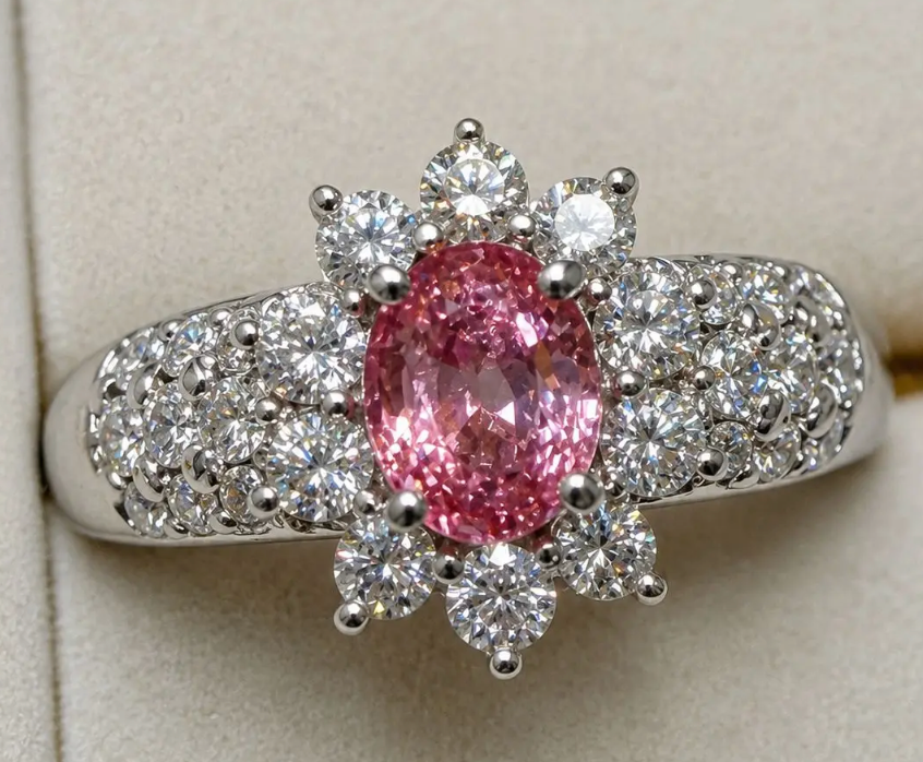 Pink Sapphire GIA NH Diamond Ring in Pt900 / S1.23ct / d0.96ct 2314 JJC0778