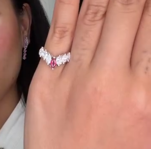 #7 Ring in Pt900 - Ruby (na) + D1.05 chevron 4946 JJC1311