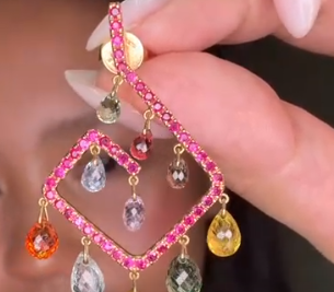 Multi-Colored Sapphires and Ruby Earrings (Geometric) 89233 JJC5553