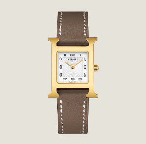 Hermes Small Etoupe Swift GHW Heure H Watch ALTC0988