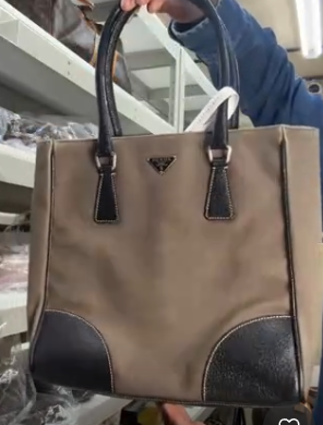 Prada Canvas and Cinghiale Leather Tote Bag C357750 C357750