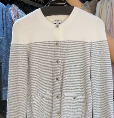 CHANEL 2024M CARDIGAN WHITE/SILVER 36 FT102285
