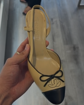 Chanel Slingback CC Bow Heels Beige/ Black 37.5