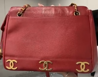 CHANEL Caviar Skin Red G Triple Coco Chain Shoulder 1B0613FU9G9