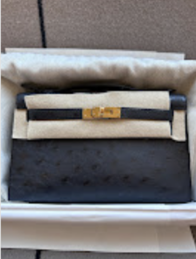 Hermes kelly pochette(c) black ghw g ostrich ALTC1149