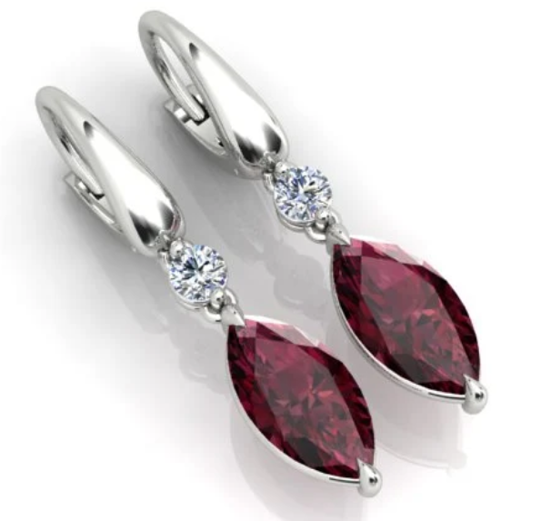 3.98ct Rhodolite and 0.24ct Diamond Drop Earrings 18K White Gold