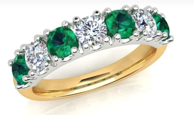 0.51ct Emerald and 0.41ct Diamond Ring in 18K Yellow Gold