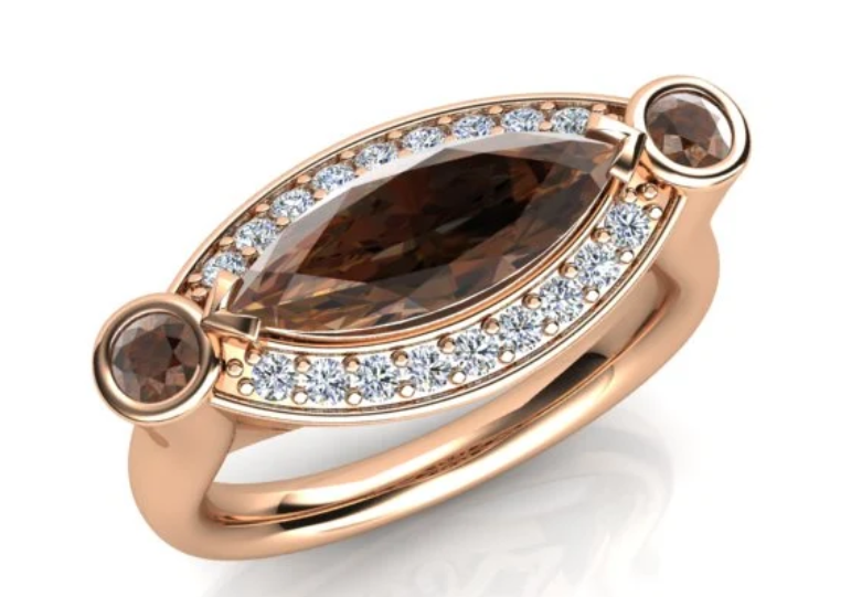 1.51ct Smokey Quartz and 0.36ct Diamond Ring in 18K Rose Gold