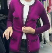Chanel Cashmere Purple Gold CC Cardigan 40 101410