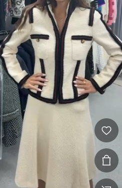 Chanel Cream Red Black Tweed Jacket & Skirt 38 101717
