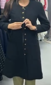 Chanel Black Tweed Coat Sunburst Button 38 102482