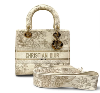 Dior Lady Medium Book Tote in Creme Embroidery with Gold Thread