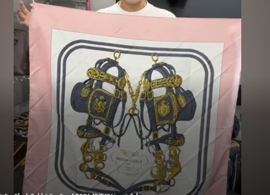 HERMES Silk Pink × White Carre 90 B0925BU55C