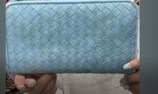 BOTTEGA VENETA Leather Light Blue Intrecciato Long Wallet B0616DSLJL