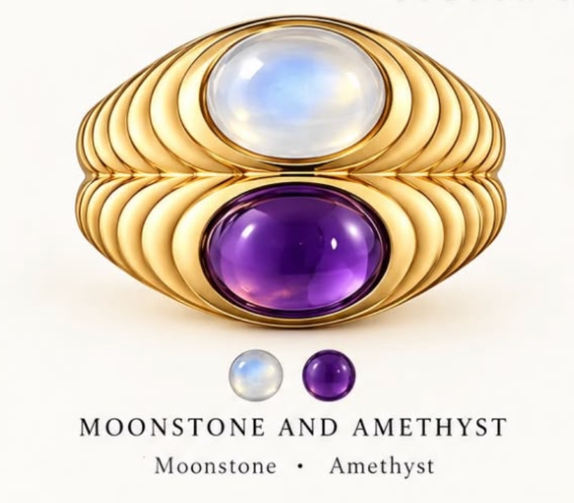 Moonstone and Amethyst Ring (Stone & Ring Complete Set)bubble001
