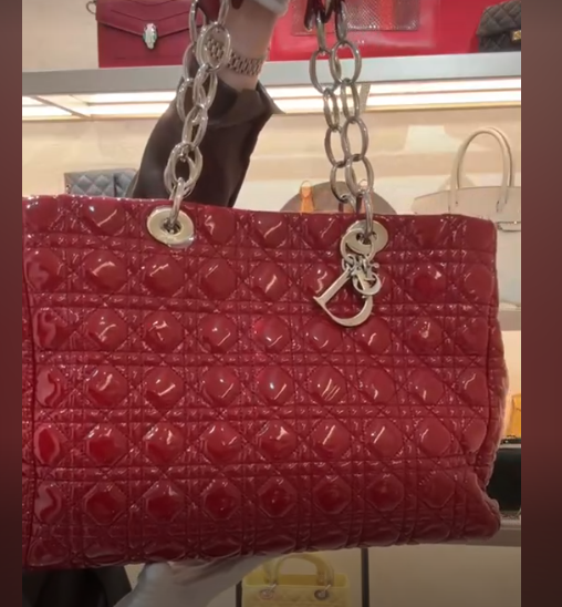 Dior Soft Red Shopping Tote Patent Bag