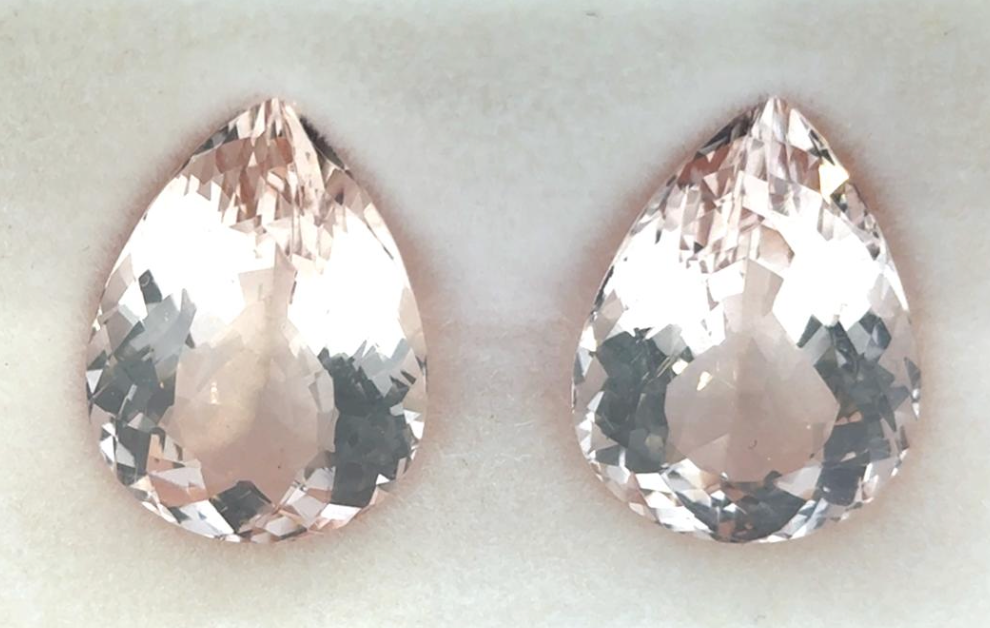 26.77ct PINK PEAR BRAZIL MORGANITE 2 STONE SET DXBCS7188