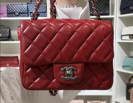 Chanel Dark Red Mini Square Lambskin SHW SYC2275