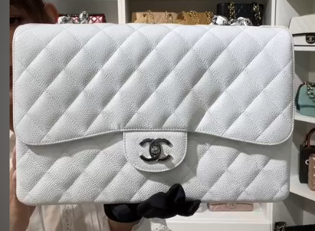 Chanel Snow White Jumbo Caviar Classic Flap PHW SYC2269