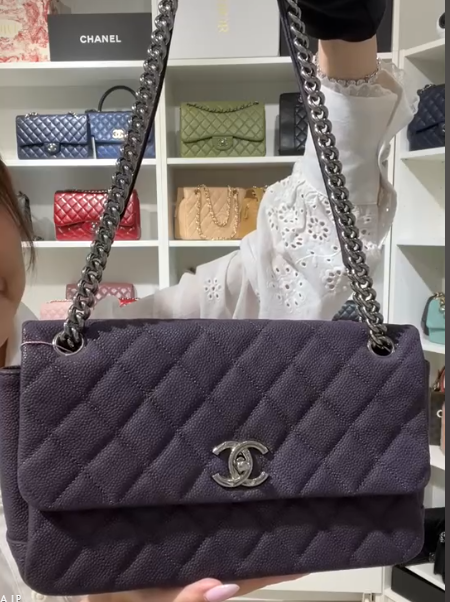 *Chanel Dark Purple Caviar Seasonal Flap RHW SYC2279