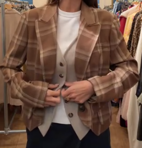 CHRISTIAN DIOR plaid jacket with leather collar AGC3903