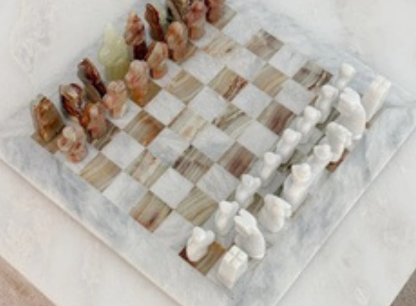 Ivy White & Green Onyx Chessboard