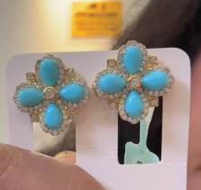 18K Sleeping Beauty Turquoise with Diamonds Earrings HKDXB0920