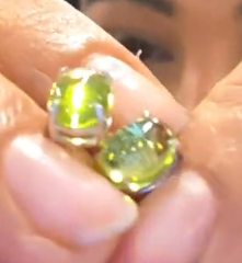 0.44ct PERIDOT OVAL CABOCHONN PAIR SET IN SILVER 18K YG PLATING STUDS BKK1199