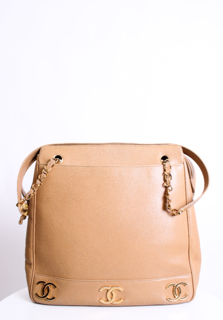 Tan Chanel Triple Coco Ball Chain