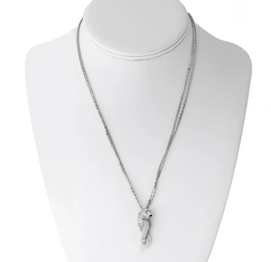 Cartier 18K White Gold Pave Panthere on a Triple Chain Pendant Necklace ASC7037
