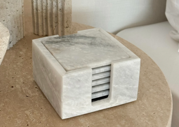 Angelica Square White Marble Coasters