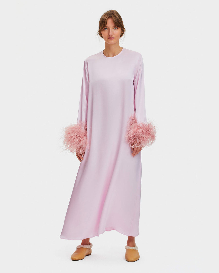 Suzi Maxi Dress with Detachable Feathers in Pink