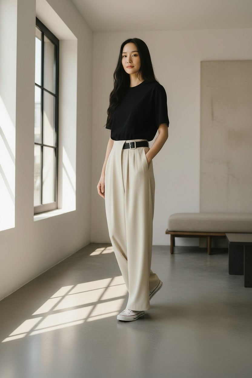PLEATED WIDE-LEG TAILORED TROUSERS (بنطلون) “BUKCHON” DXBS6425