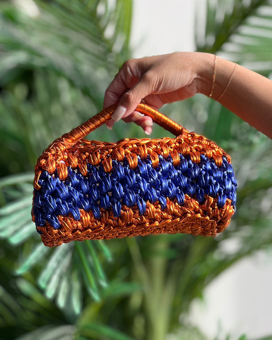 Two Color Grand Galactica Metallic Rope Orange Blue Bag