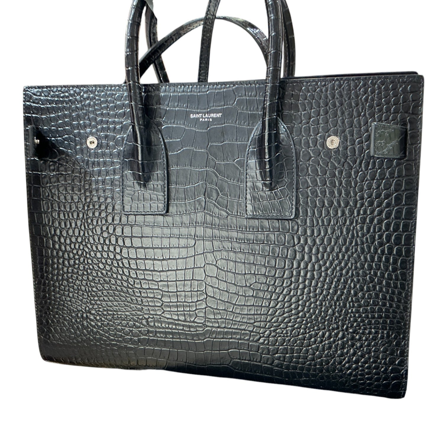 YSL Black Sac De Jour Small Crocodile Embossed
